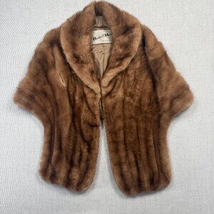 Vintage 1950s Becker & Becker Mink Fur Stole Shawl Collar Brown Real Fur Wrap